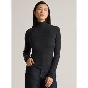 Quince 100% Cashmere Featherweight Ribbed Mock Neck Turtleneck Sweater Gray